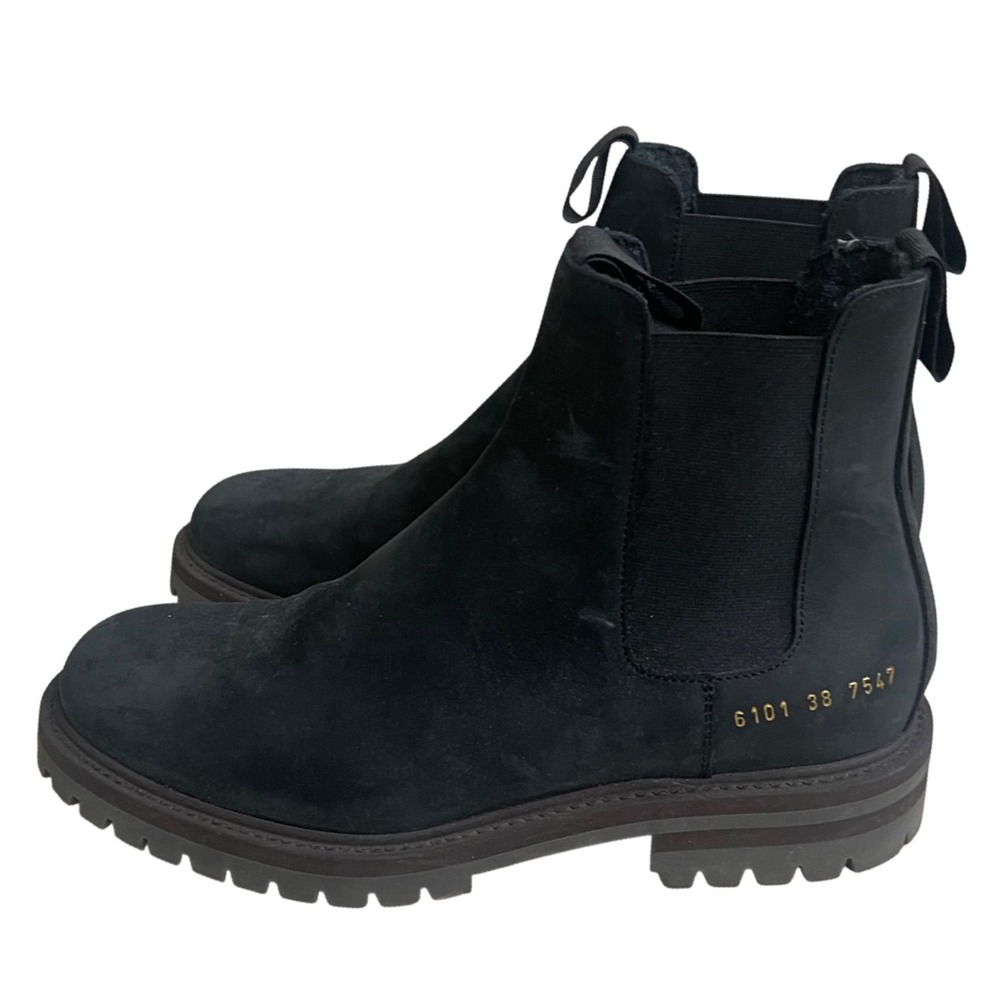 Woman Common Projects Black Nubuck Lug Sole Chelsea Boots Womens 38 Made Italy